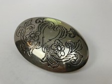 Vintage Belt Buckle Engraved Heart Floral Design. Silver Color. Oval. Western