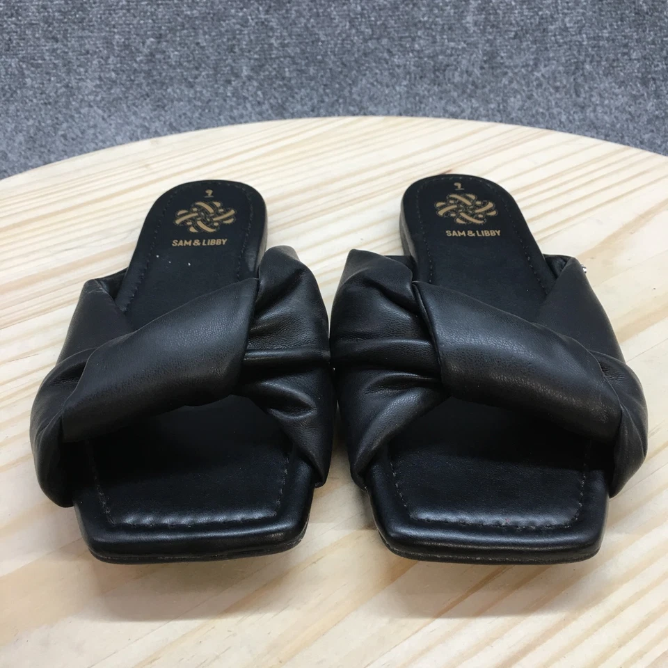 Sandalias Sam & Libby para mujer 9 negras Tallulah deslizables nudo torcido punta abierta planas Foto 4 de 4