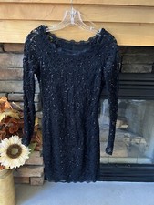 Sequin Hearts Women's Sheer Long Sleeve Lace Sequin Bodycon Dress Black Small