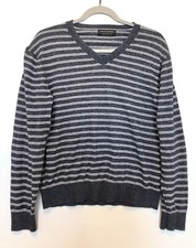 Banana Republic Heather Cotton Yarn Sweater Men's M Navy V-Neck Blue Striped