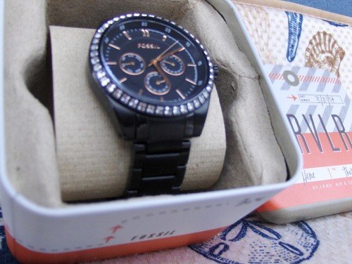 FOSSIL BQ1546 CARISSA BLACK STAINLESS BRACELET SWAROVSKI CRYSTAL BAGUETTES - Picture 2 of 24