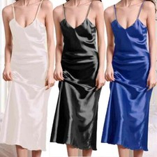 Satin Nightgown Long Slip Sleep Dress Silk V Neck Nightgowns For Women S 2XL