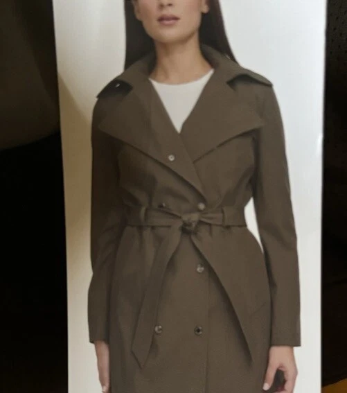 Calvin Klein Womens Trench Coat Pockets Removable Hood Size Medium Color Twig