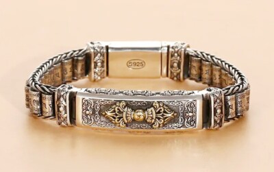 Trendiges cooles graviertes massives kreatives handgewebtes kreatives Unisex Silber Armband 22 cm 