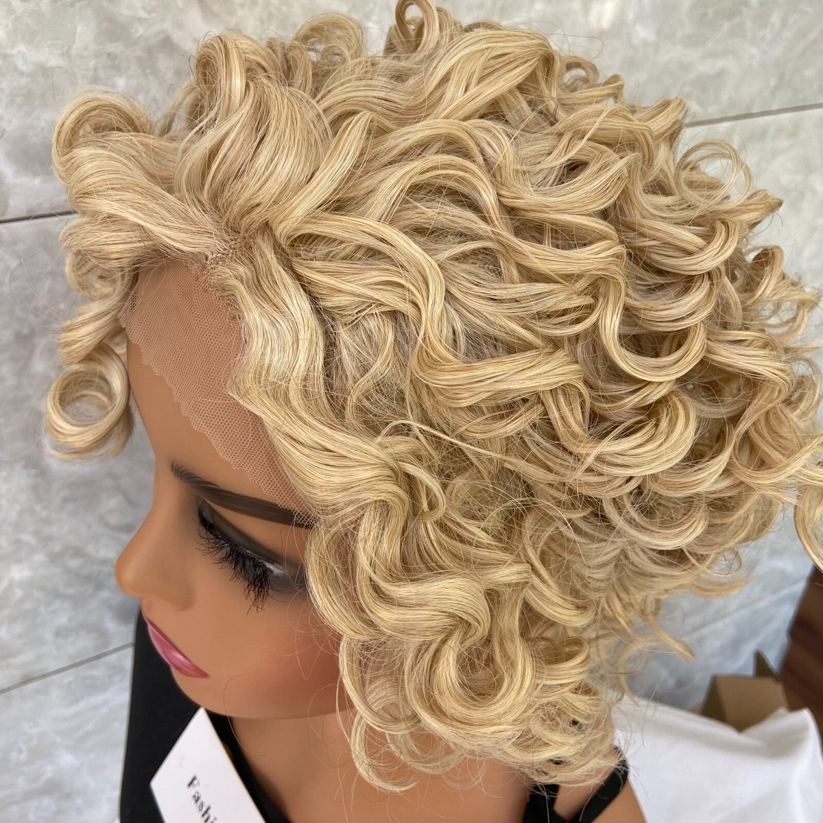 Short Blonde fluffy Waves High Heat Resistant Wig Amazon.com : Lushy Wavy Short Light Blonde Wig Heavy Density  main image 2
