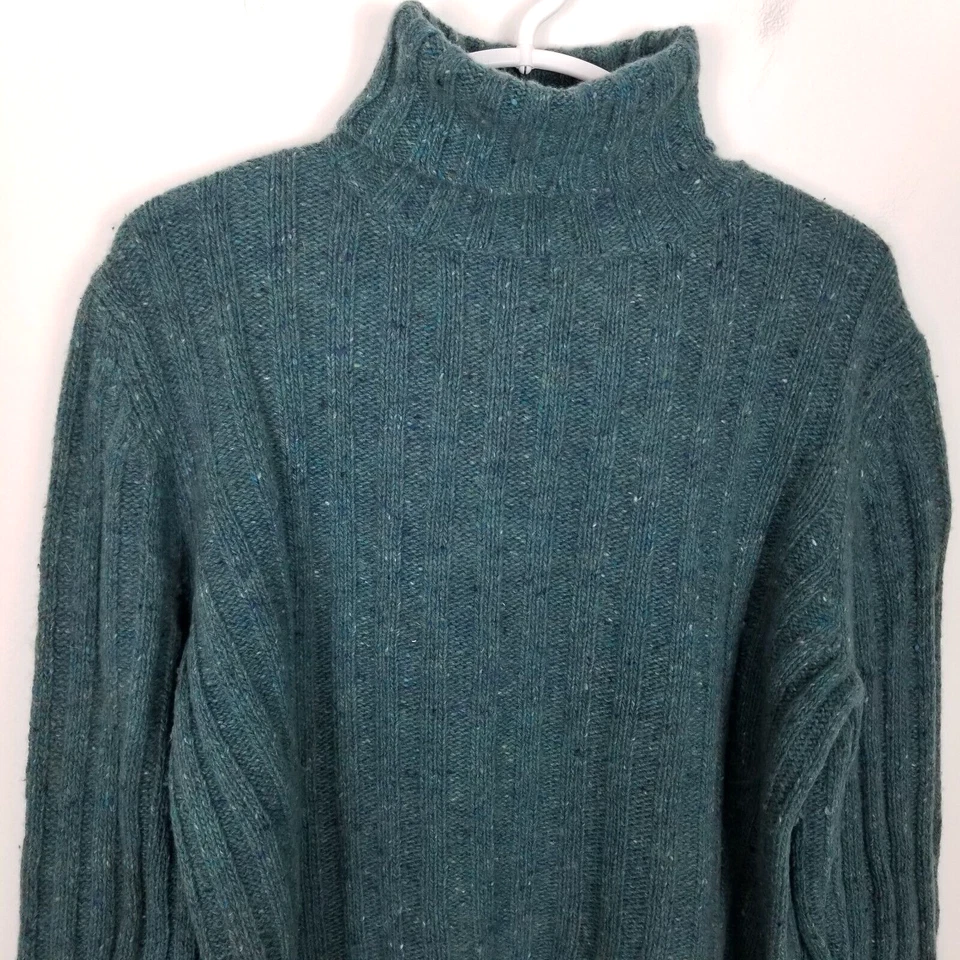 Garnet Hill Women Ribbed Knit Wool Blend Turtle Neck Pullover Sweater Sz XL Teal - Image 2 of 4