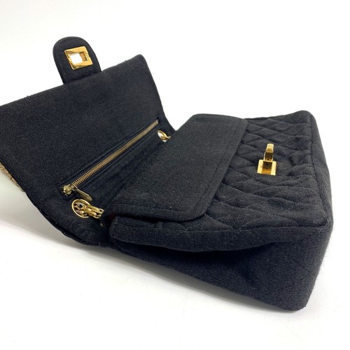 CHANEL CC Matelasse 2.55 W flap Chain Hand Bag Shoulder Bag Jersey Black - Foto 5 di 17