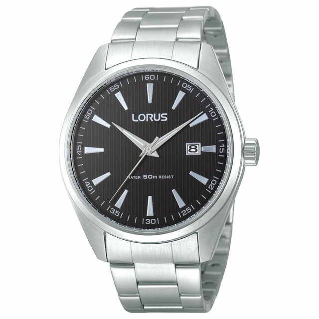 Lorus Mens Classic Watch Silver Stainless Steel Bracelet Black Dial