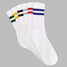 12 Pairs 1 Dozen Striped Crew Old School Classic Athletic Casual Socks Six Color
