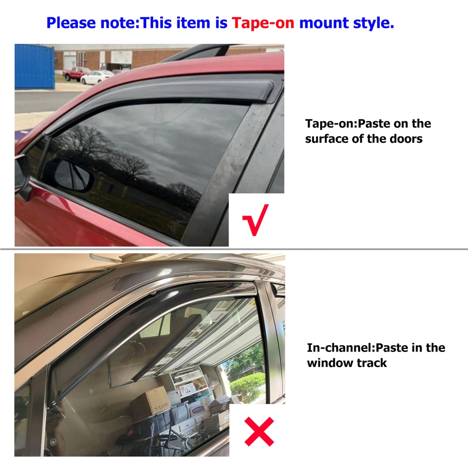 Tape-on Window Visors Rain Guards Wind Deflectors for 96-25 GMC Savana 2500 3500 - Imagem 4 de 4