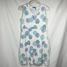 Fresh Produce Shift Dress Womens S White Teal Purple Cotton Ruffle V-Neck Boho