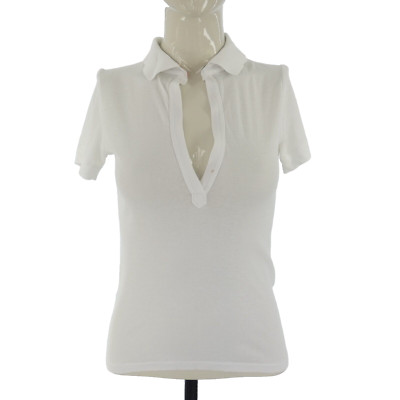 Burberry Damen Poloshirt Weiß Baumwolle Plunge Neck Kragen Größe M