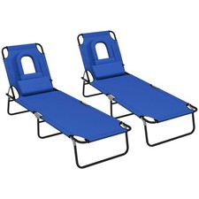 Outdoor Foldable Sun Lounger Set of 2, 4 Level Adjustable Backrest Reclining Sun