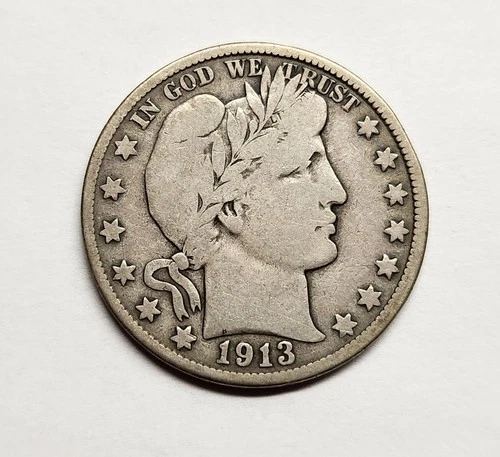1913-D Barber Half Dollar – Nice VG+