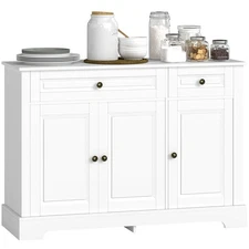 Modern Sideboard Buffet Cabinet with Adjustable Shelves and Drawers, White