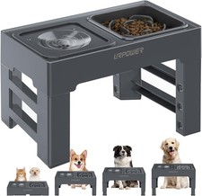 2-in-1 Elevated Slow Feeder with No Spill Dog Water Bowl 4 Height Adjustable