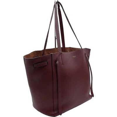 CELINE Cabas Phantom Bordeaux Leather Tote Bag Handbag Burgundy Wine Red Auth
