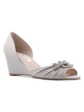 NINA Womens Silver Pleated Emiko Round Toe Wedge Slip On Pumps 7.5 M