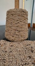 Large cone of beige tweed yarn, Unbranded 100 wool yarn.