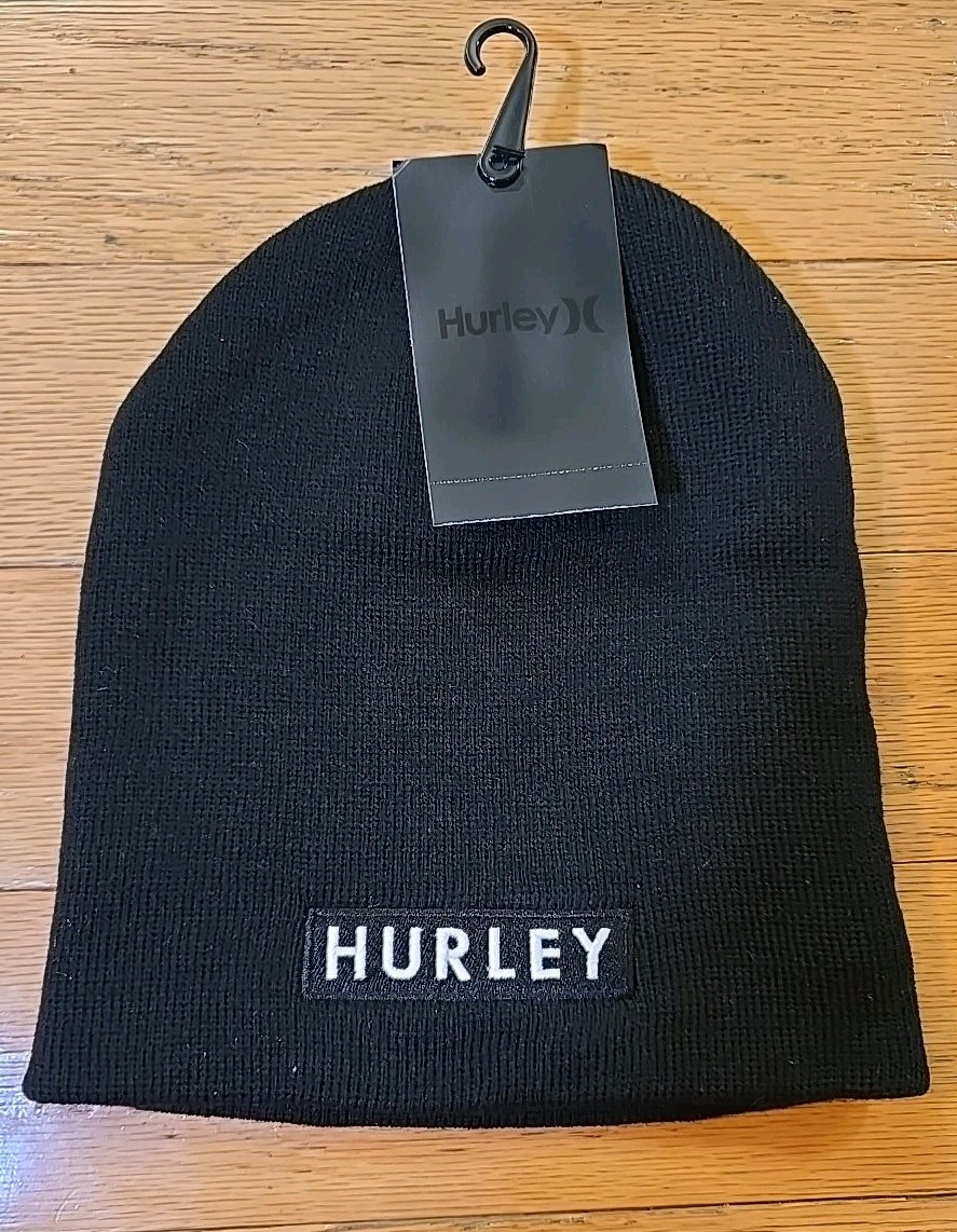 New Hurley Black Men's Knit Skull Cap Beanie One Size