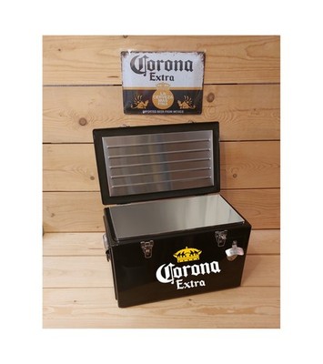 Corona Extra Flaschenöffner Silber Getränke Kühlbox Schwarz 25 Liter 49x27x30cm