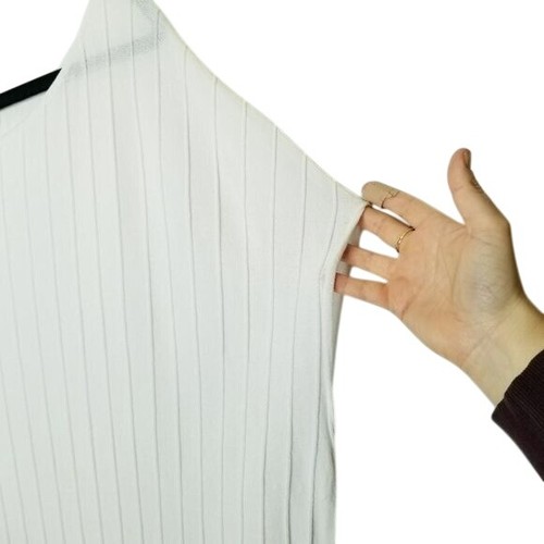 Ribbed Knit Sleeveless Top White Minimalist Career Casual Dolman Drappy 14 L - Picture 3 of 9