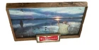 Vintage 1950's Budweiser Beer Sign 19"x 14" Hangs Men At Duck Hunting Rifle Lake
