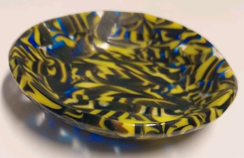 💛🖤 Handcrafted Glass Plate – Abstract Yellow, Black & Blue (2017) 🖤💛 - Picture 2 of 7