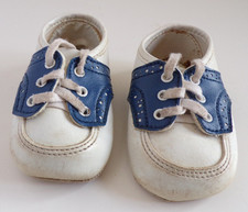 Vintage Baby Saddle Shoes White Blue Soft Sole Retro Prewalker Classic Size 1