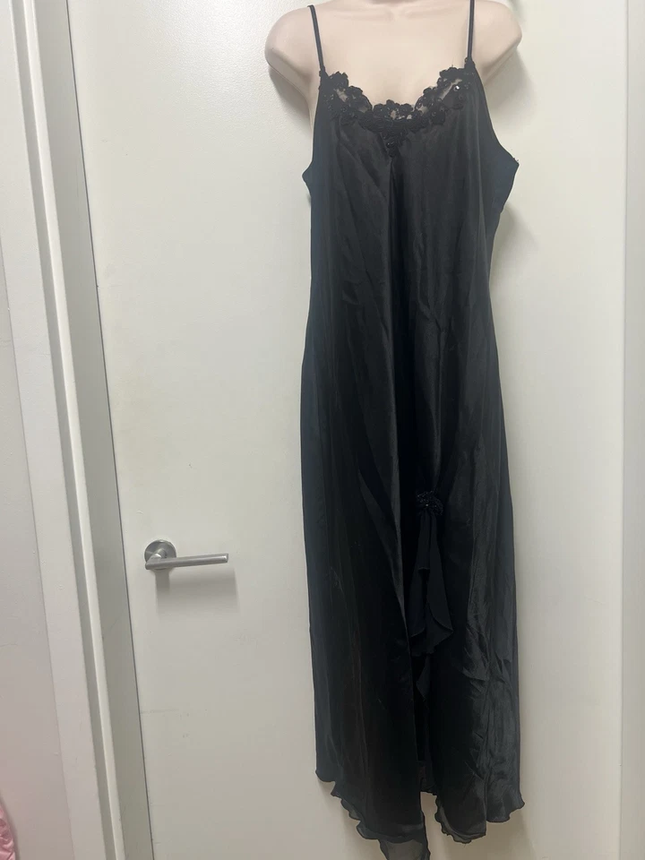 Maxi Vestido Sin Mangas Dark Romance Cami Para Mujer Negro Encaje Ribete Gótico Grunge De Colección Talla L Foto 2 de 4