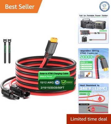 10FT 12AWG Solar to XT60 Extension Cable   High-Efficiency Charging Adapter