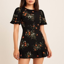 Reformation Alaina Floral Mini Dress Robyn Black Print Open Back Tie Size 6