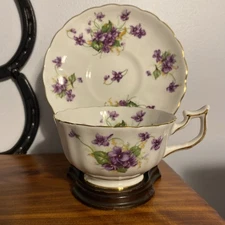 Vintage Royal Chelsea Violet Flower Pattern Bone China Teacup & Saucer - England