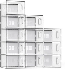 12Pack Shoe Storage Box Fit Size 11,Clear Plastic Stackable Shoe Organizer White