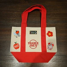 Custom Trader Joes Red Mini Canvas Tote Bag "school theme" patches 