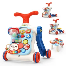5 in 1 Walker for Baby Boy, Sit to Stand Push Walker with Activity Center Learni