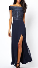 Navy Blue Maxi Dress 12 Party Side Slit Evening Wedding Occasion Prom Glitter