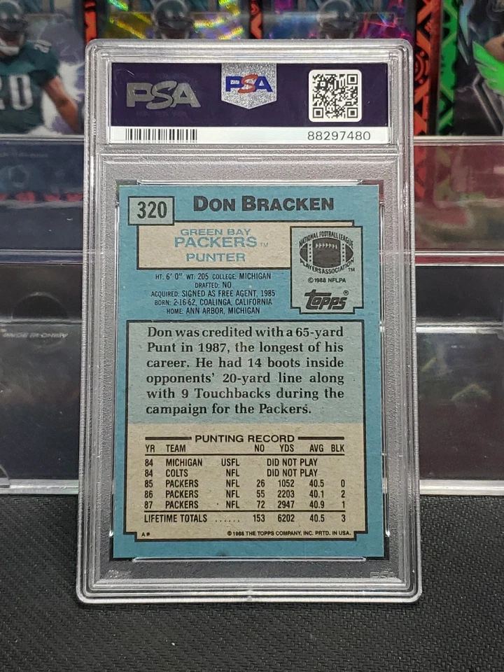 Psa 9 1988 Topps - Don Bracken #320 Green Bay Packers NFL Football Card - Image 3 of 3