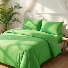 Vibrant Green Cotton Duvet Cover Set - Full Size, 3 Pieces with Zipper Closure