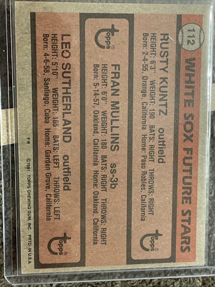 1981 Topps Rusty Kuntz Auto #112 (RC) White Sox Detroit Tigers - Image 3 of 3