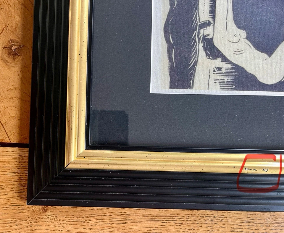 Erotic Kunstdruck „Bondage Blow Job“ R Schatz 1928 im original ital. Holzrahmen  - Bild 2 von 4