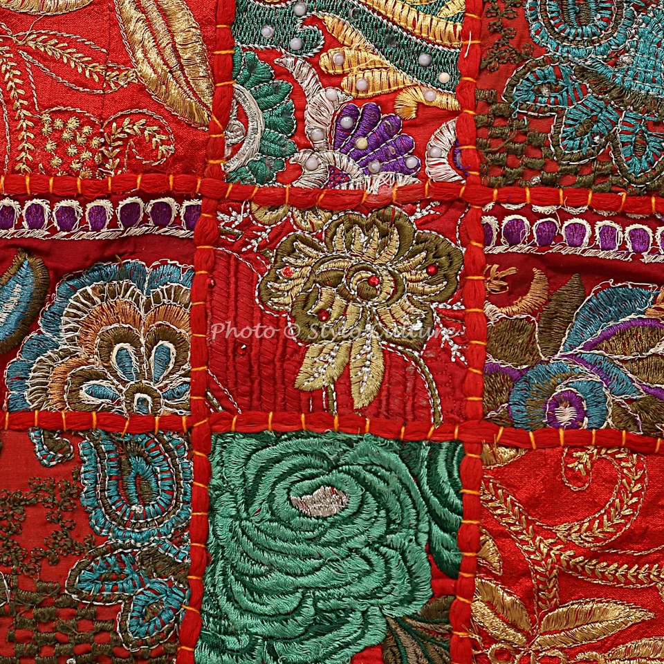 Decorative Cotton Couch Throw Pillows Covers Red 17x17 Patchwork Cushion Cover - Image 3 of 3