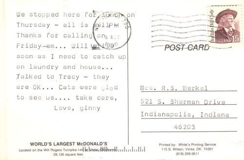 Postcard 1980's World's Largest McDonalds Will Rogers Turnpike Vinita Oklahoma - Picture 2 of 2