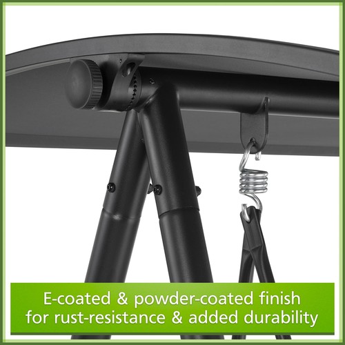 2-Seat Steel Outdoor Freestanding Porch Swing with Canopy and Cushions, Black - Picture 3 of 5