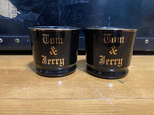 4 Vintage Hall Black and Gold Tom & Jerry Eggnog Christmas Spirits Punch Mugs - Picture 6 of 8