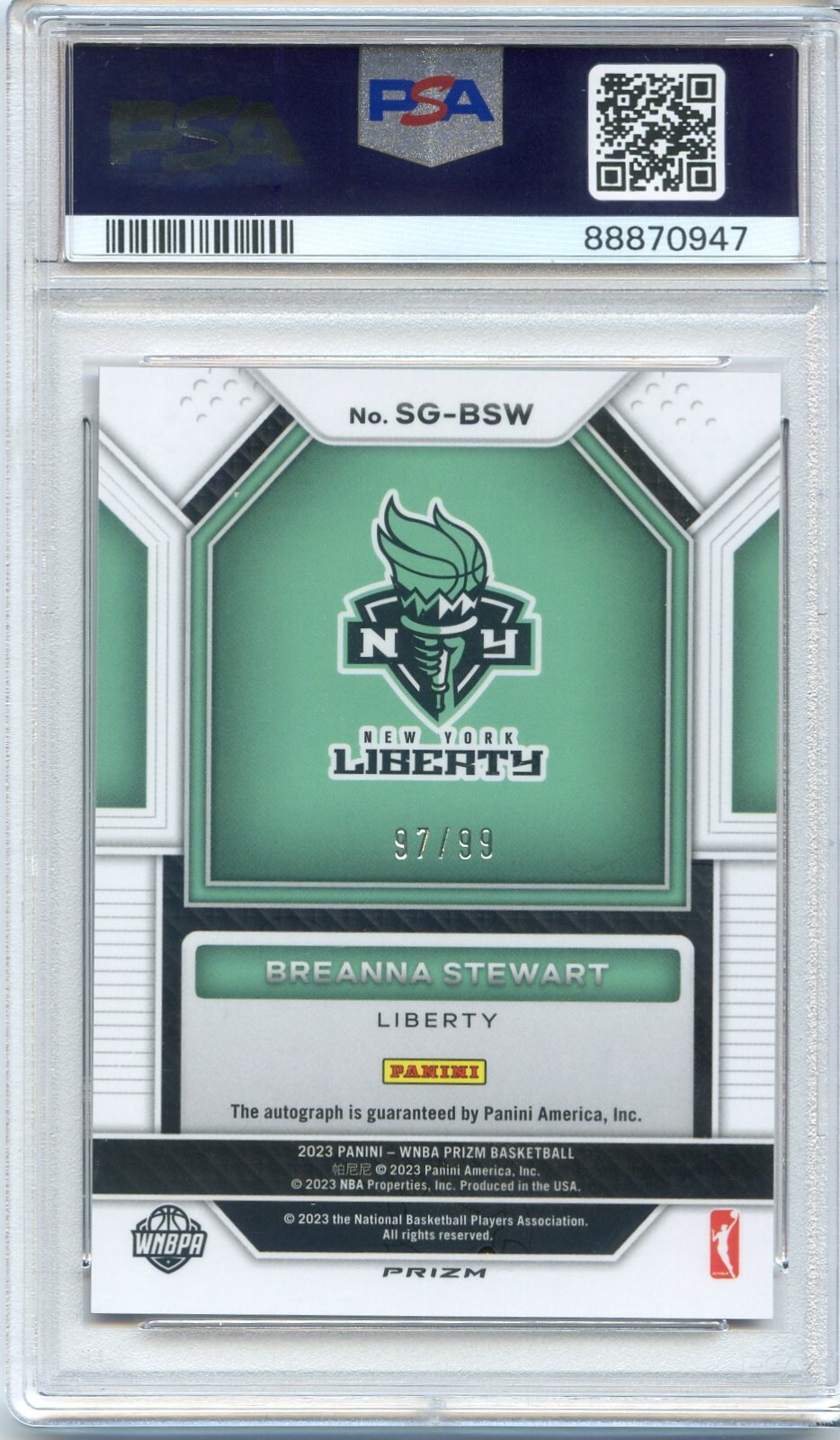 2023 Panini Prizm WNBA BREANNA STEWART #SG-BSW RED PRIZM AUTO /99 PSA 10 view 2
