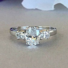 Wedding 2.50 Ct Oval Diamond Three-Stone Engagement Ring 14K White Gold Finish