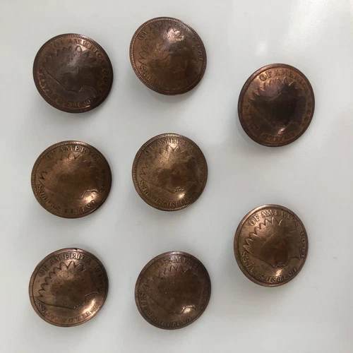 Indian Head Penny Buttons-Antique 1893-1907 Vintage Set Of 8