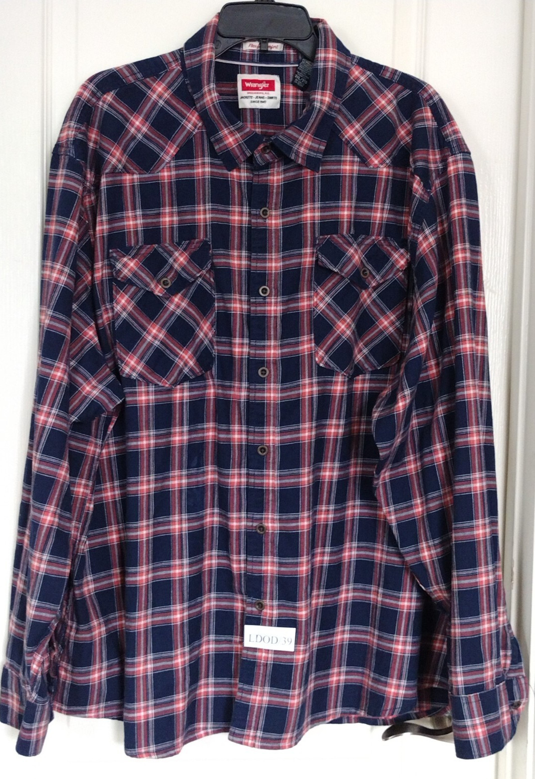 MEN Wrangler Flex For Comfort PLAID SHIRT Size 3XL Pockets w/buttons Long Sleeve