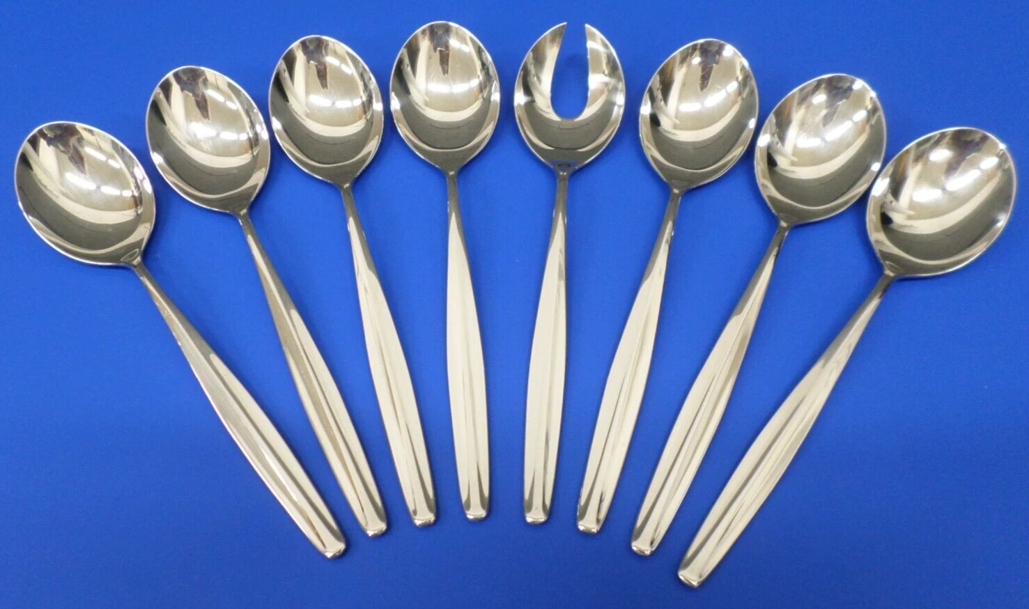 8 - WMF Cromargan STUTTGART Glossy Center Ridge Stainless GERMANY Serving Spoons